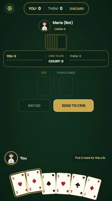 Cribbage — Choose two cards to send to the crib.