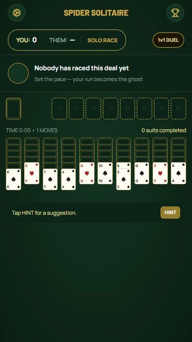 Solitaire — Spider: build a descending sequence in the tableau.