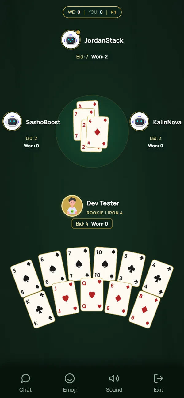 Trick in play — Follow suit when you can — the highest spade takes it.