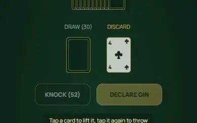 Gin Rummy — Roba una carta y elige un descarte contra un bot.
